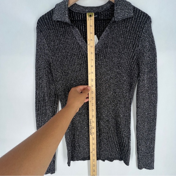 Fortune &‎ Ivy Canterbury Collared Metallic Silver Shimmer lauren Knit Top NWT M - Picture 5 of 7
